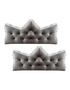 SOGA 2x 120cm Grey Tufted Crown Headboard Pillow Cushion Bed Backrest Bedroom Support Decor