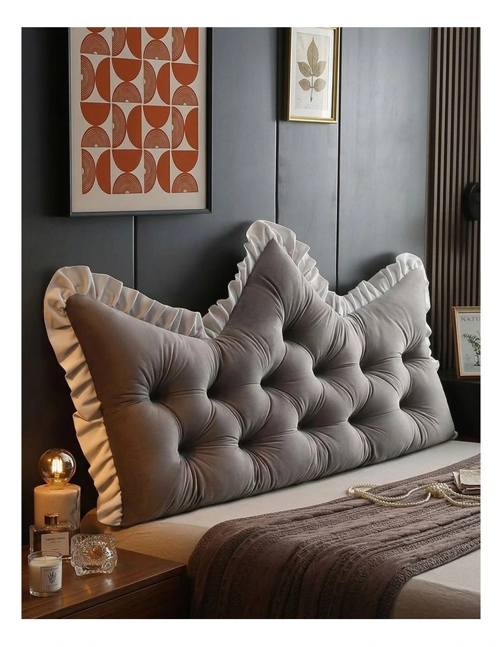 SOGA 2x 120cm Grey Tufted Crown Headboard Pillow Cushion Bed Backrest Bedroom Support Decor image 2