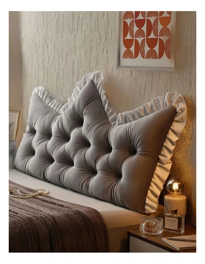SOGA 2x 120cm Grey Tufted Crown Headboard Pillow Cushion Bed Backrest Bedroom Support Decor image 6