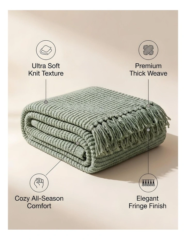 SOGA 2 Pack Sage Green Polyester Throw Blanket 45x35x12cm image 4