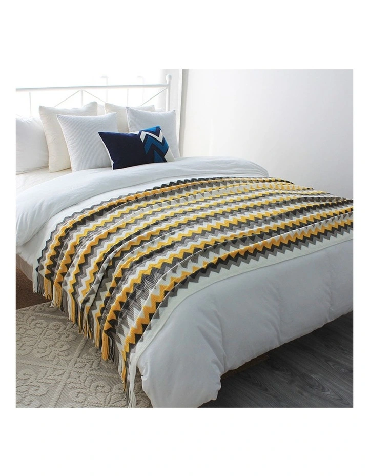 SOGA 2 Pack Yellow Zigzag Striped Knitted Throw Blanket 130x220cm image 2