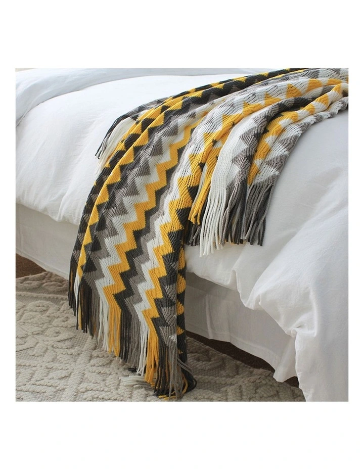 SOGA 2 Pack Yellow Zigzag Striped Knitted Throw Blanket 130x220cm image 3