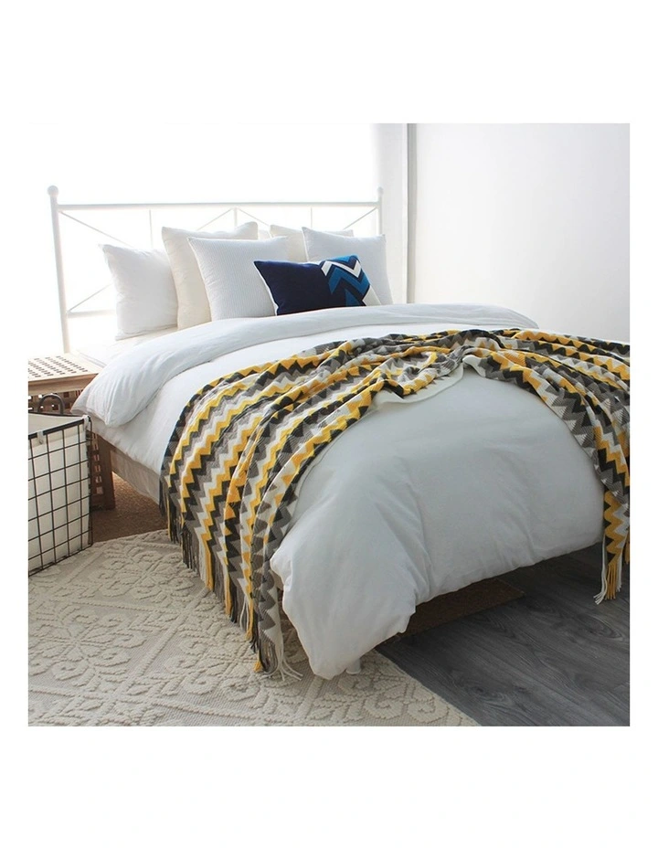SOGA 2 Pack Yellow Zigzag Striped Knitted Throw Blanket 130x220cm image 4