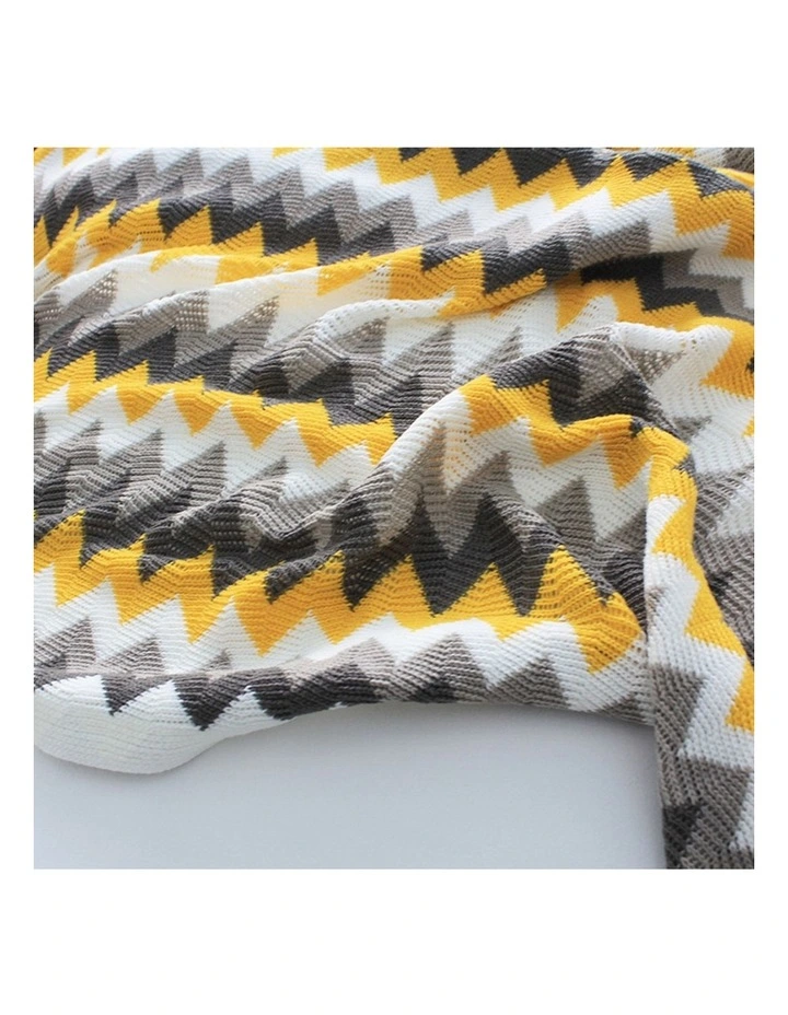 SOGA 2 Pack Yellow Zigzag Striped Knitted Throw Blanket 130x220cm image 6