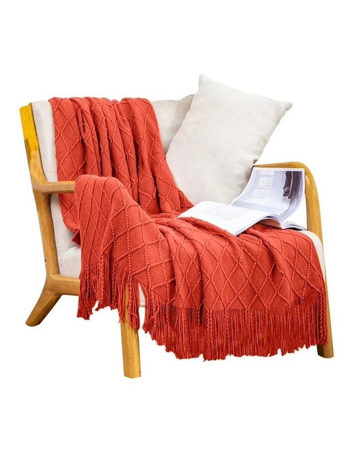 SOGA Red Diamond Pattern Knitted Throw Blanket 130x230cm image 1