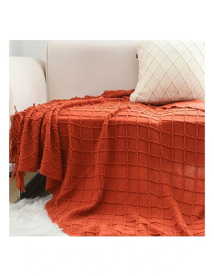 SOGA Red Diamond Pattern Knitted Throw Blanket 130x230cm image 3