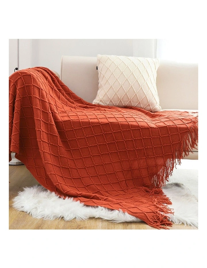 SOGA Red Diamond Pattern Knitted Throw Blanket 130x230cm image 6