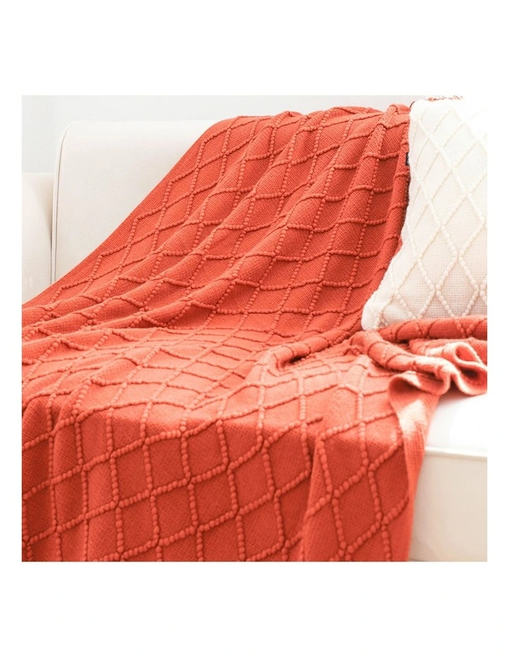 SOGA Red Diamond Pattern Knitted Throw Blanket 130x230cm image 7