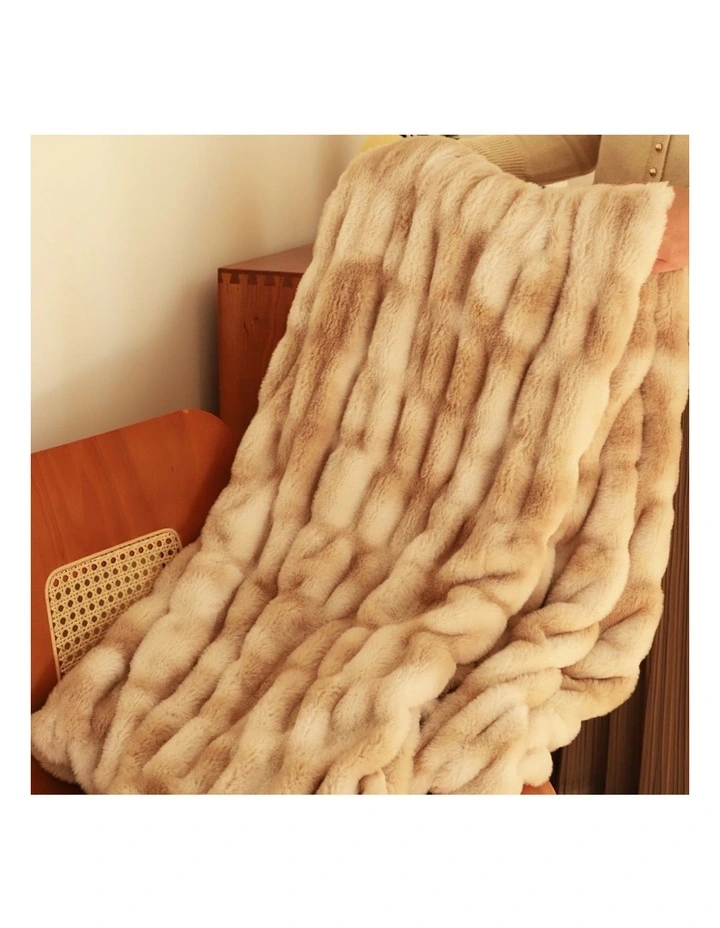 SOGA Camel Brown Double Layer Rabbit Fur Throw Blanket 150x200cm image 2