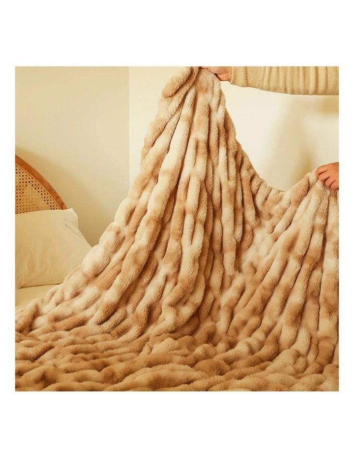 SOGA Camel Brown Double Layer Rabbit Fur Throw Blanket 150x200cm image 3