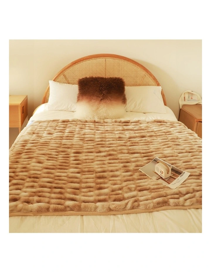 SOGA Camel Brown Double Layer Rabbit Fur Throw Blanket 150x200cm image 6