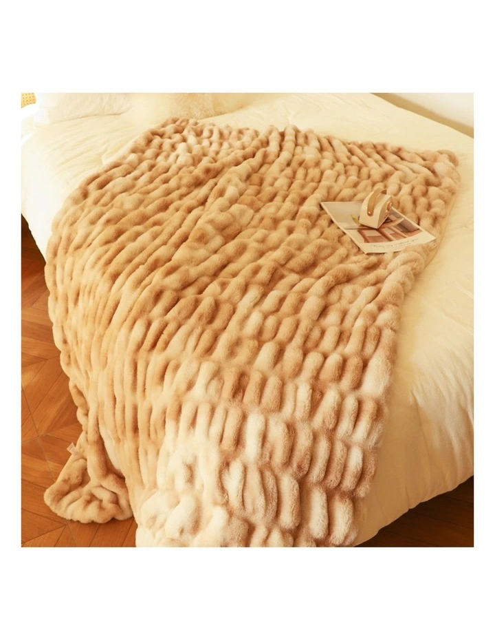 SOGA Camel Brown Double Layer Rabbit Fur Throw Blanket 150x200cm image 7