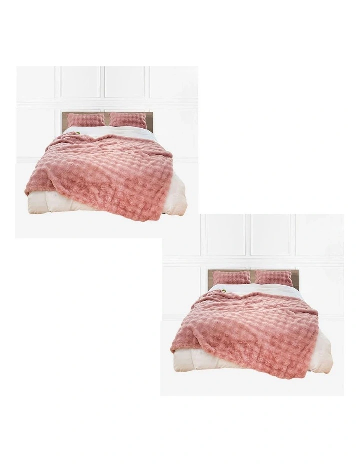 SOGA 2 Pack Pink Fur Fuzzy Throw Blanket 200x230cm image 1