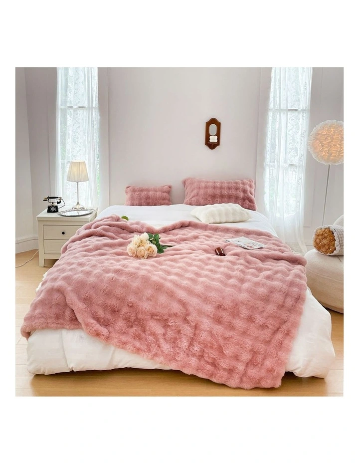 SOGA 2 Pack Pink Fur Fuzzy Throw Blanket 200x230cm image 2