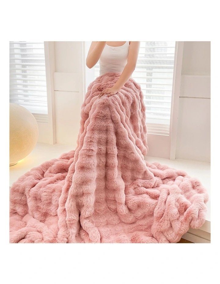 SOGA 2 Pack Pink Fur Fuzzy Throw Blanket 200x230cm image 4