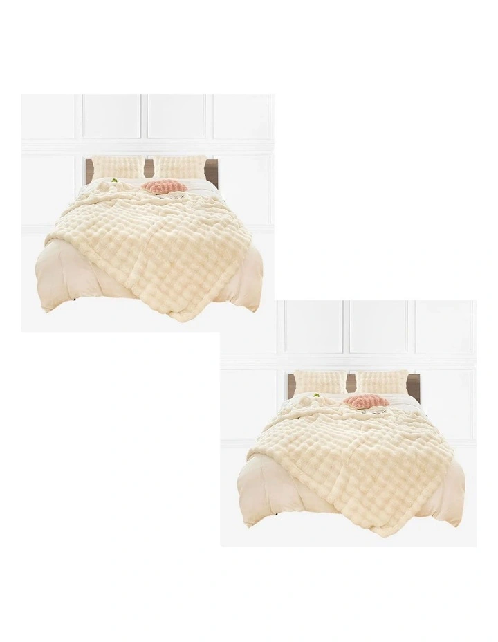 SOGA 2 Pack Creamy White Fur Fuzzy Throw Blanket 200x230cm image 1