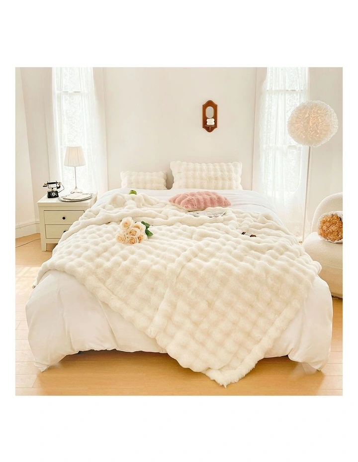 SOGA 2 Pack Creamy White Fur Fuzzy Throw Blanket 200x230cm image 2