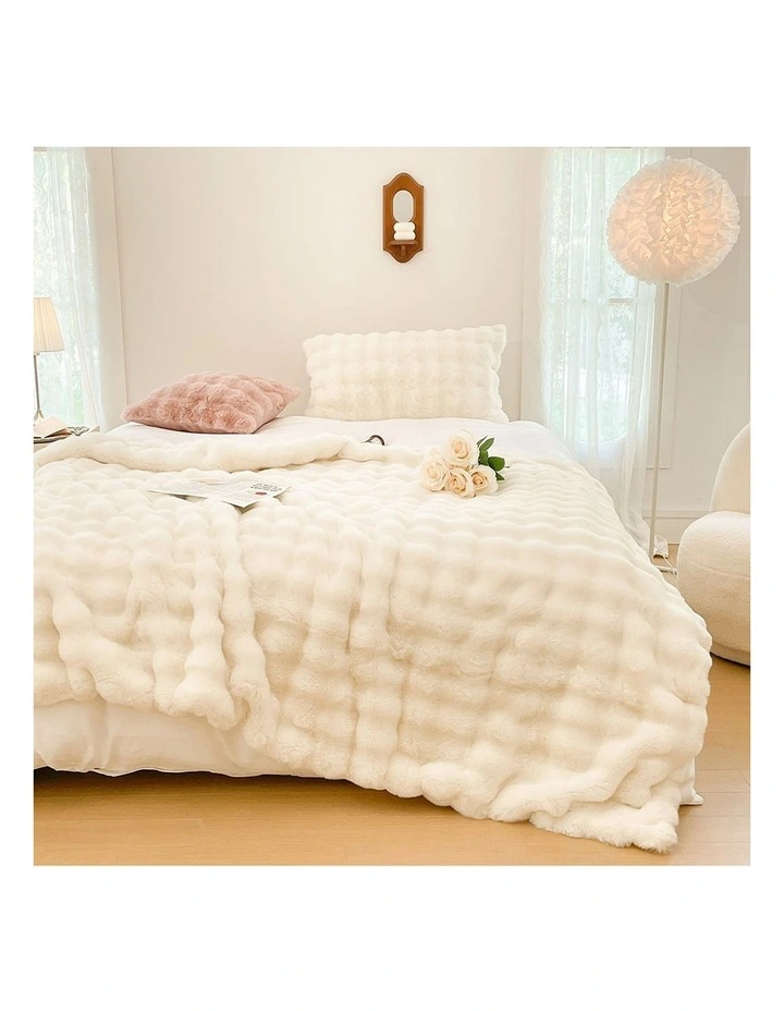 SOGA 2 Pack Creamy White Fur Fuzzy Throw Blanket 200x230cm image 3