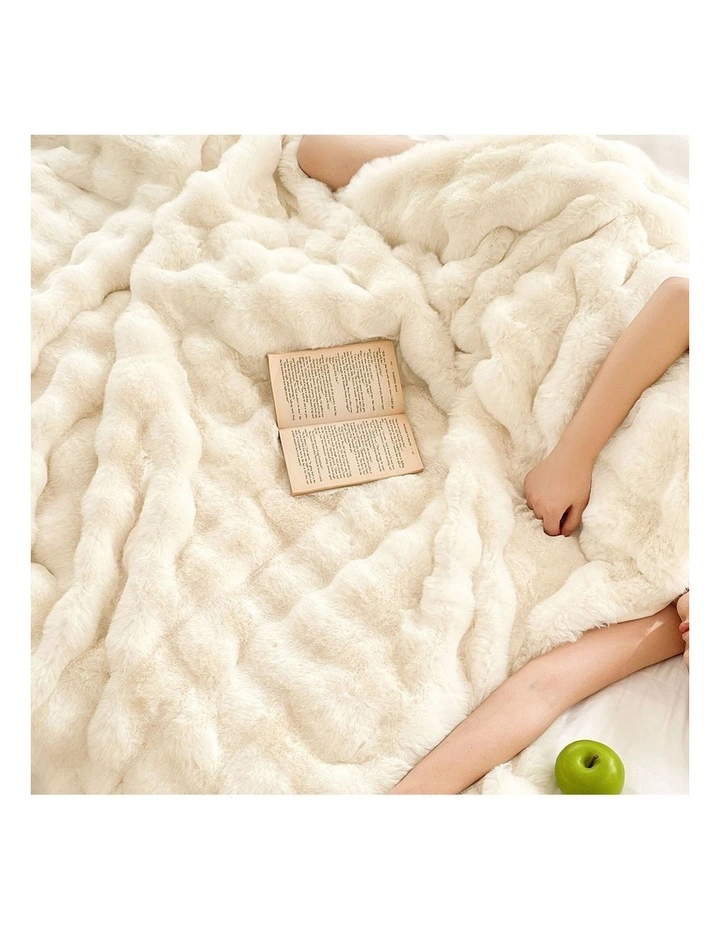 SOGA 2 Pack Creamy White Fur Fuzzy Throw Blanket 200x230cm image 7