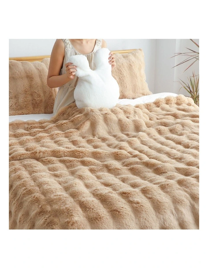 SOGA Coffee Double Layer Rabbit Fur Throw Blanket 160x200cm image 2