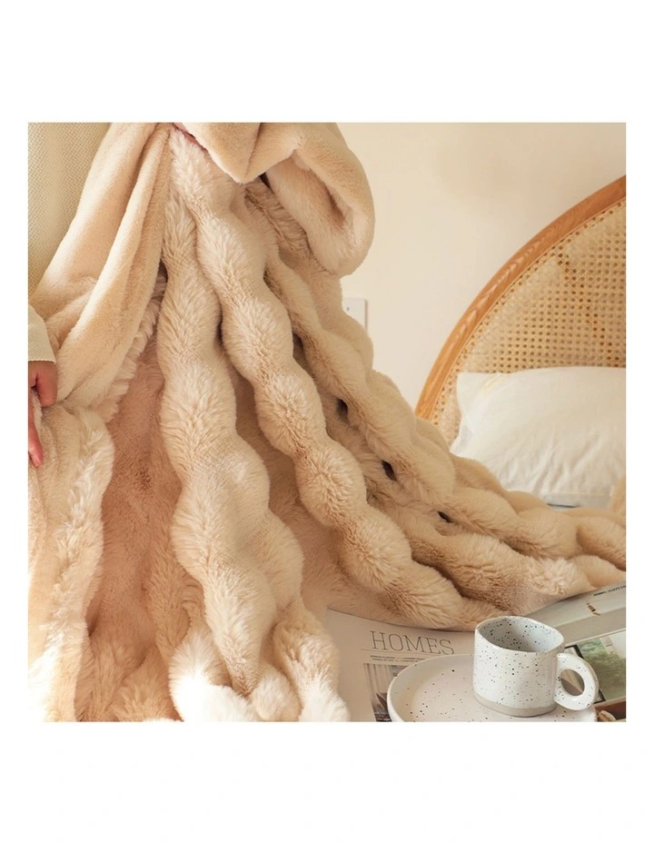 SOGA Coffee Double Layer Rabbit Fur Throw Blanket 160x200cm image 3