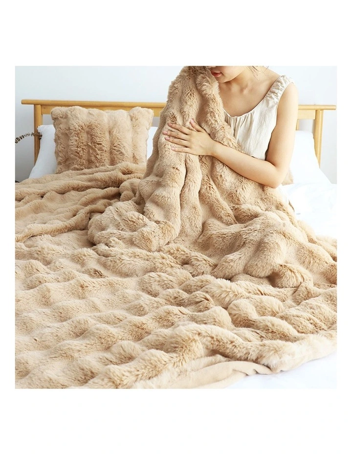 SOGA Coffee Double Layer Rabbit Fur Throw Blanket 160x200cm image 4
