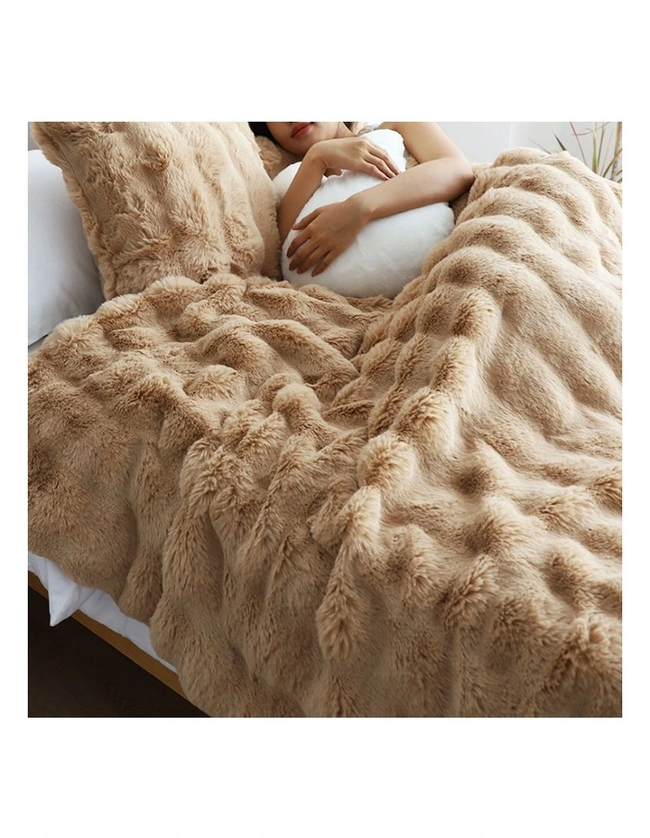 SOGA Coffee Double Layer Rabbit Fur Throw Blanket 160x200cm image 6