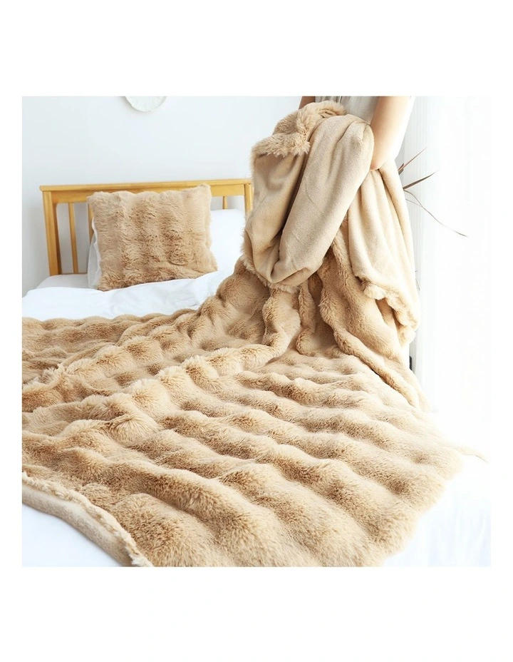 SOGA Coffee Double Layer Rabbit Fur Throw Blanket 160x200cm image 7