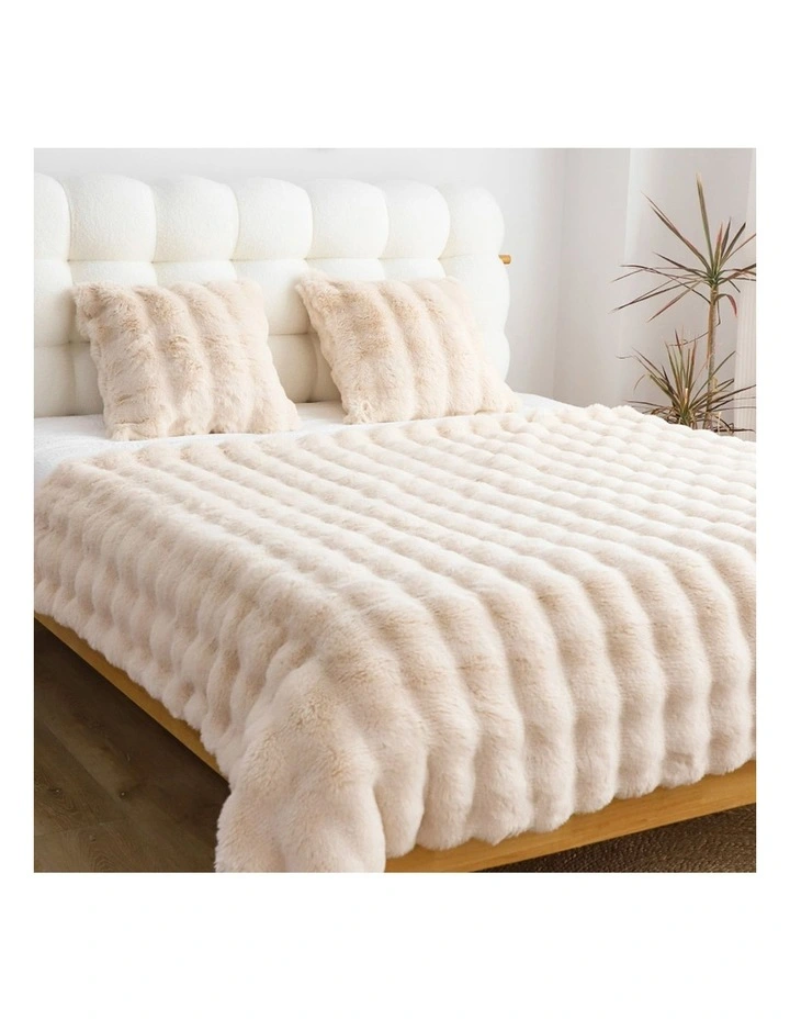 SOGA Light Camel Double Layer Rabbit Fur Throw Blanket 160x200cm image 4