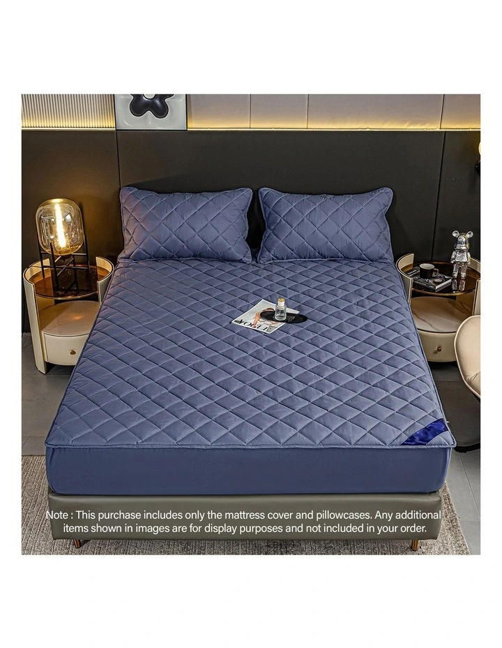 SOGA 2 Pack Blue Queen Cross-Hatch Quilted Mattress Cover Sets with 4 Pillowcases image 2