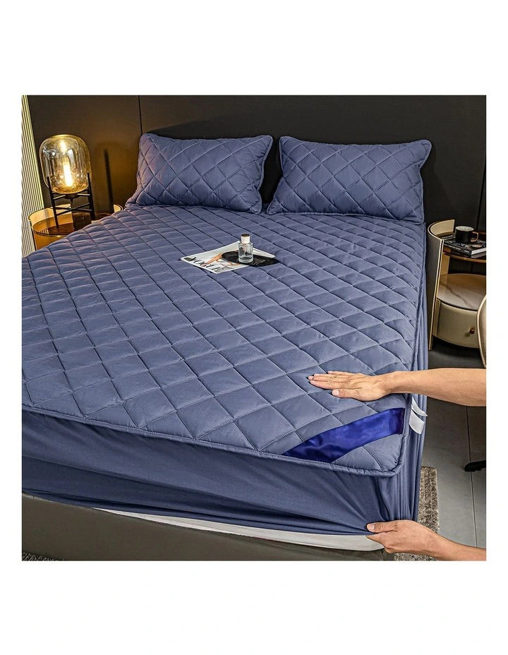 SOGA 2 Pack Blue Queen Cross-Hatch Quilted Mattress Cover Sets with 4 Pillowcases image 7