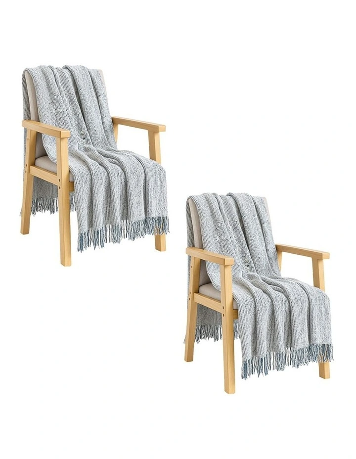 SOGA 2 Pack Light Blue Grey Tassel Throw Blanket 160x200cm image 1