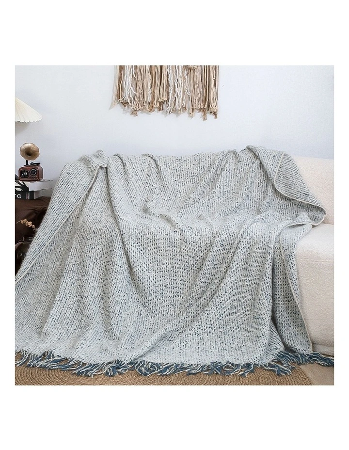 SOGA 2 Pack Light Blue Grey Tassel Throw Blanket 160x200cm image 3