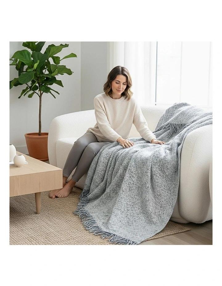 SOGA 2 Pack Light Blue Grey Tassel Throw Blanket 160x200cm image 6