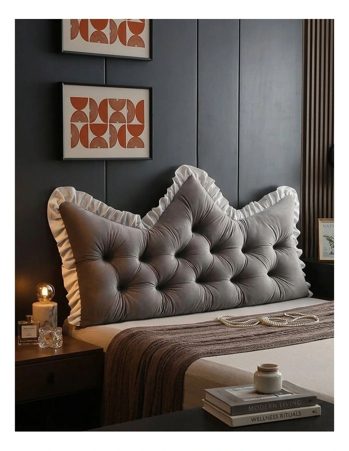 SOGA 2x 150cm Grey Tufted Crown Headboard Pillow Cushion Bed Backrest Bedroom Support Decor image 2