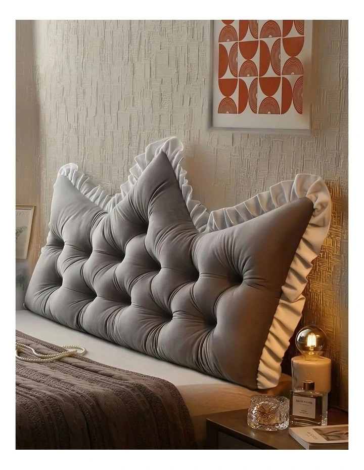 SOGA 2x 150cm Grey Tufted Crown Headboard Pillow Cushion Bed Backrest Bedroom Support Decor image 6