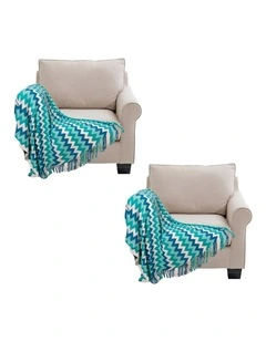 SOGA 2 Pack Blue Zigzag Striped Knitted Throw Blanket 130x170cm