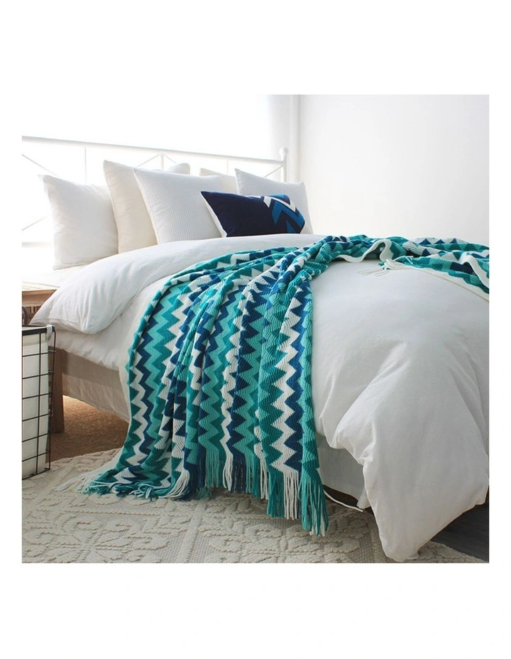 SOGA 2 Pack Blue Zigzag Striped Knitted Throw Blanket 130x170cm image 2