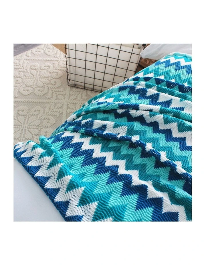 SOGA 2 Pack Blue Zigzag Striped Knitted Throw Blanket 130x170cm image 3