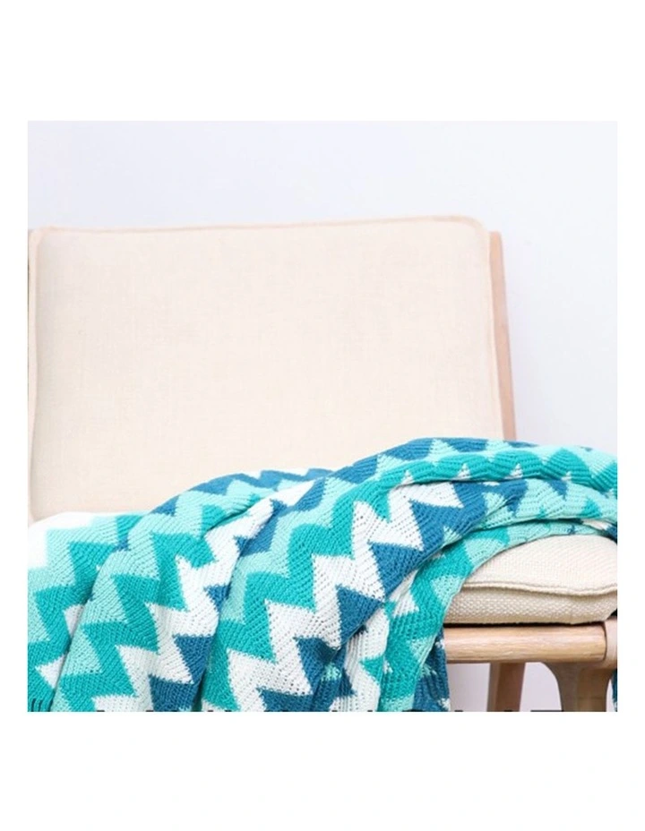 SOGA 2 Pack Blue Zigzag Striped Knitted Throw Blanket 130x170cm image 4