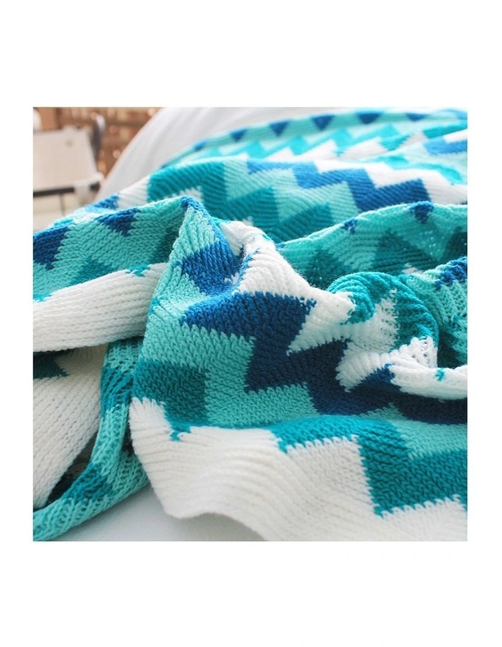 SOGA 2 Pack Blue Zigzag Striped Knitted Throw Blanket 130x170cm image 6