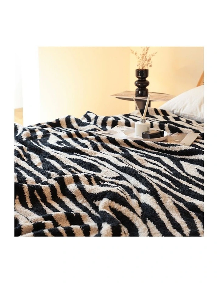 SOGA 2 Pack Black White Zebra Print Half Fleece Throw Blanket 130x170cm image 7