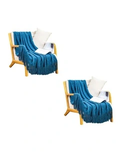 SOGA 2 Pack Blue Diamond Pattern Knitted Throw Blanket 125x230cm