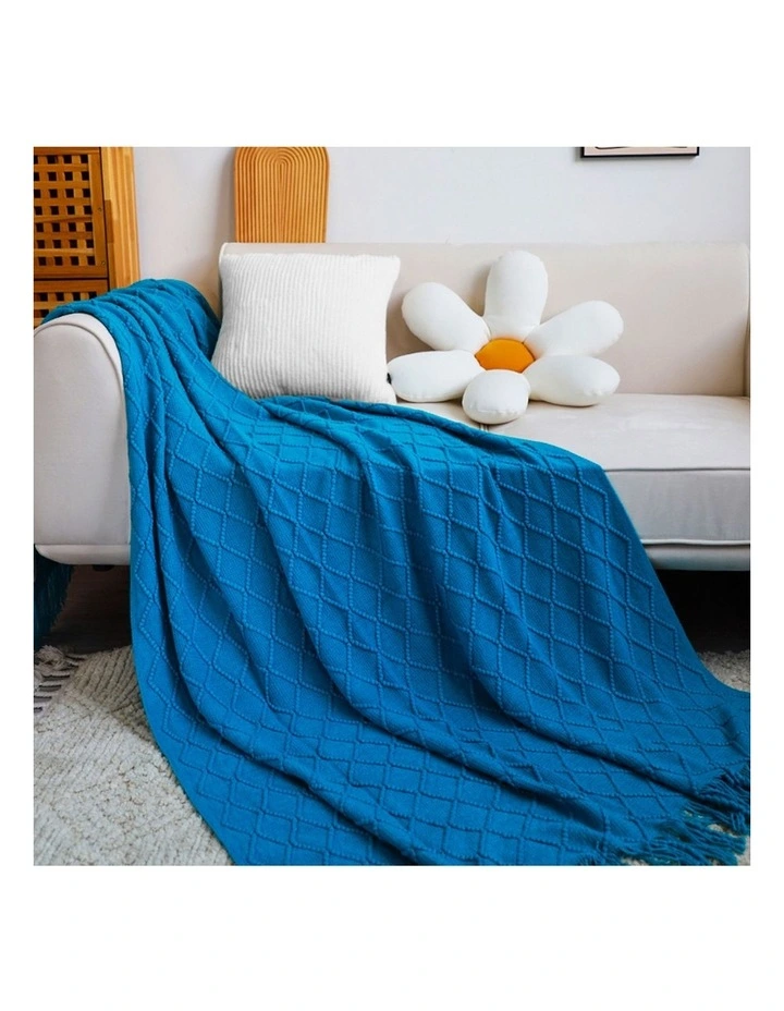SOGA 2 Pack Blue Diamond Pattern Knitted Throw Blanket 125x230cm image 3