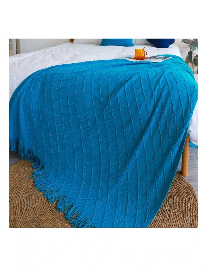 SOGA 2 Pack Blue Diamond Pattern Knitted Throw Blanket 125x230cm image 4