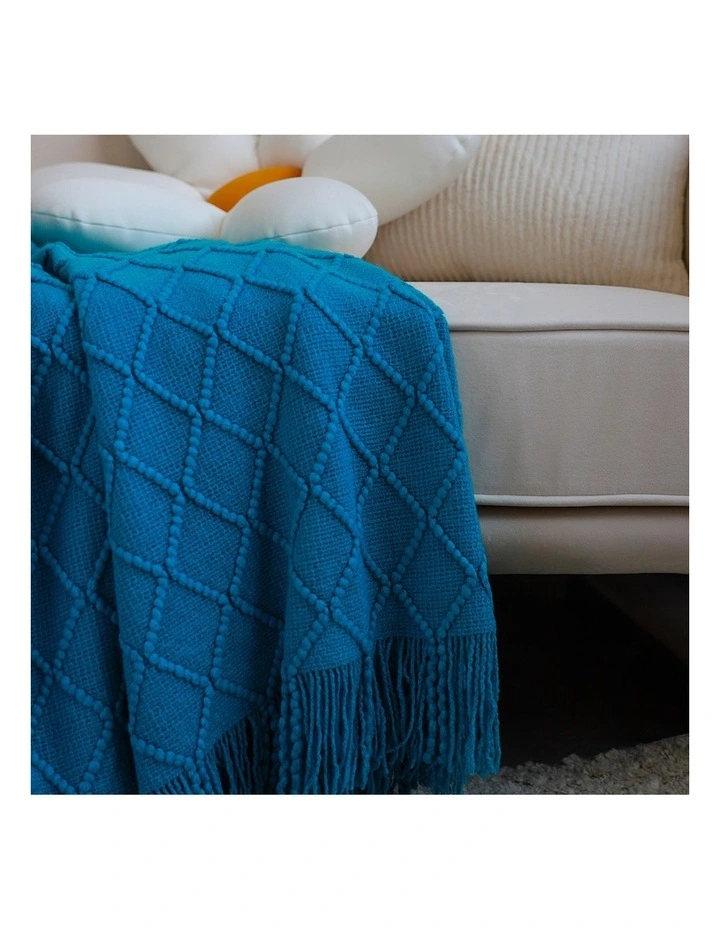 SOGA 2 Pack Blue Diamond Pattern Knitted Throw Blanket 125x230cm image 6