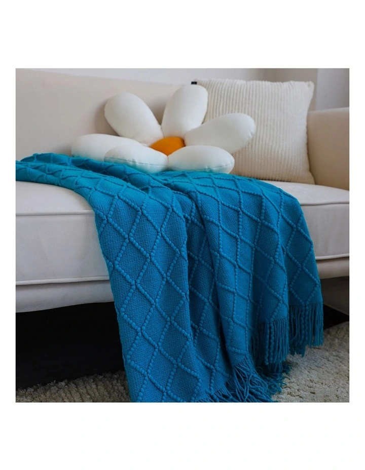 SOGA 2 Pack Blue Diamond Pattern Knitted Throw Blanket 125x230cm image 7