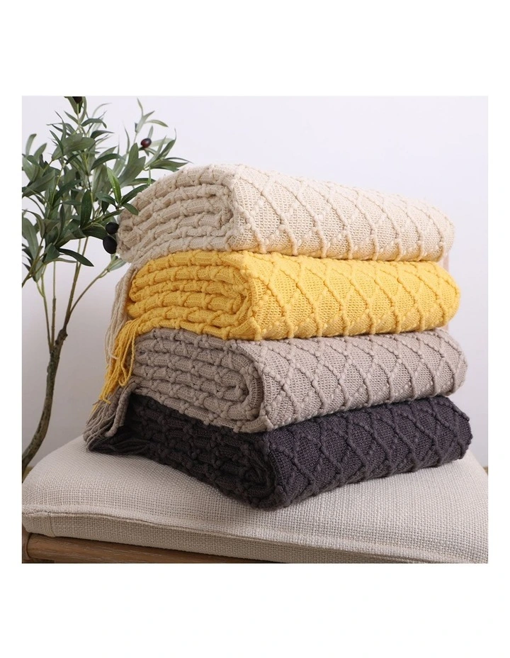 SOGA 2 Pack Beige Diamond Knitted Throw Blanket 130x170cm image 7