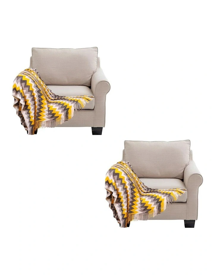 SOGA 2 Pack Yellow Zigzag Acrylic Throw Blanket 130x170cm image 1