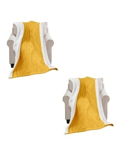 SOGA 2 Pack Yellow White Chenille Fleece Throw Blanket 200x230cm